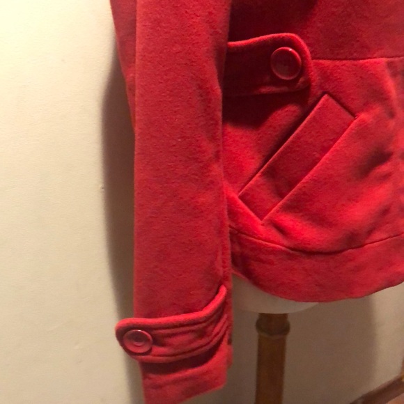 Tulle cute hooded Red Peacoat Jacket with detachable hood - Picture 5 of 17